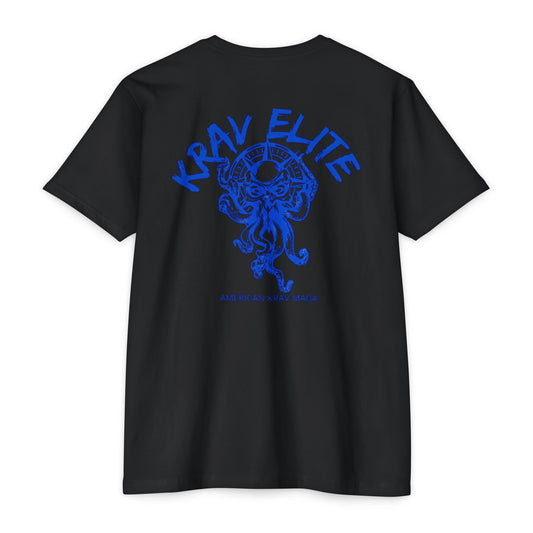 Krav Elite Black w/ Cobalt Blue Logos Unisex CVC Jersey T-shirt, Casual Workout Tee, Martial Arts Shirt, Fitness Apparel, Gift for Athletes